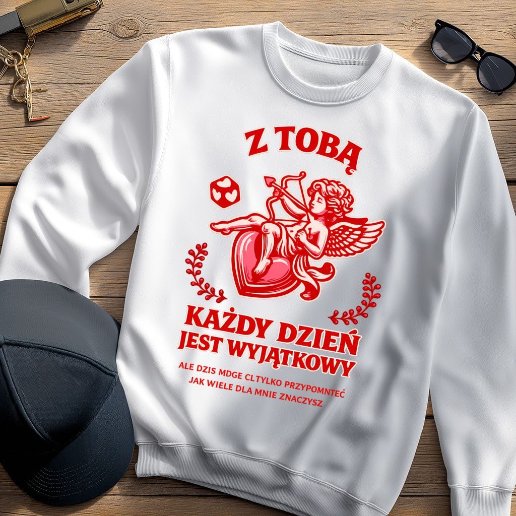 Bluza na Walentynki dla Par – z Tobą Każdy Dzień Jest Wyjątkowy, Prezent z Amorkiem