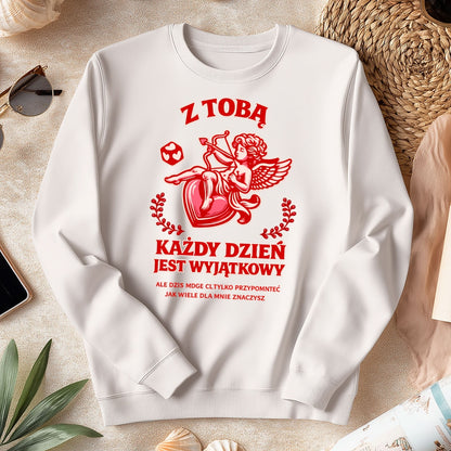 Bluza na Walentynki dla Par – z Tobą Każdy Dzień Jest Wyjątkowy, Prezent z Amorkiem