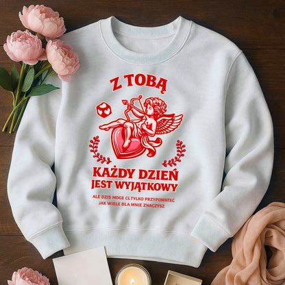 Bluza na Walentynki dla Par – z Tobą Każdy Dzień Jest Wyjątkowy, Prezent z Amorkiem