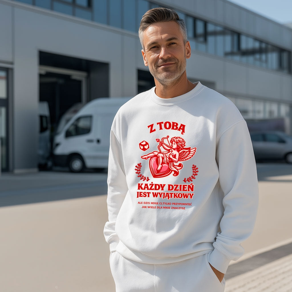 Bluza na Walentynki dla Par – z Tobą Każdy Dzień Jest Wyjątkowy, Prezent z Amorkiem