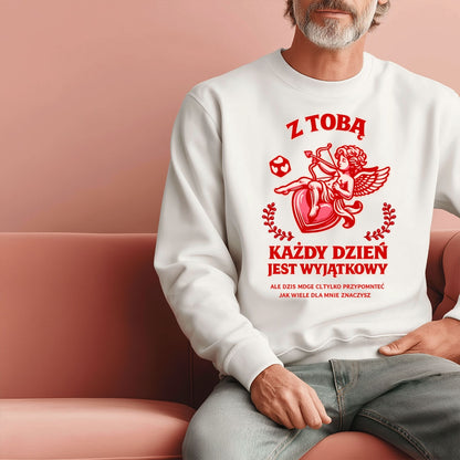 Bluza na Walentynki dla Par – z Tobą Każdy Dzień Jest Wyjątkowy, Prezent z Amorkiem