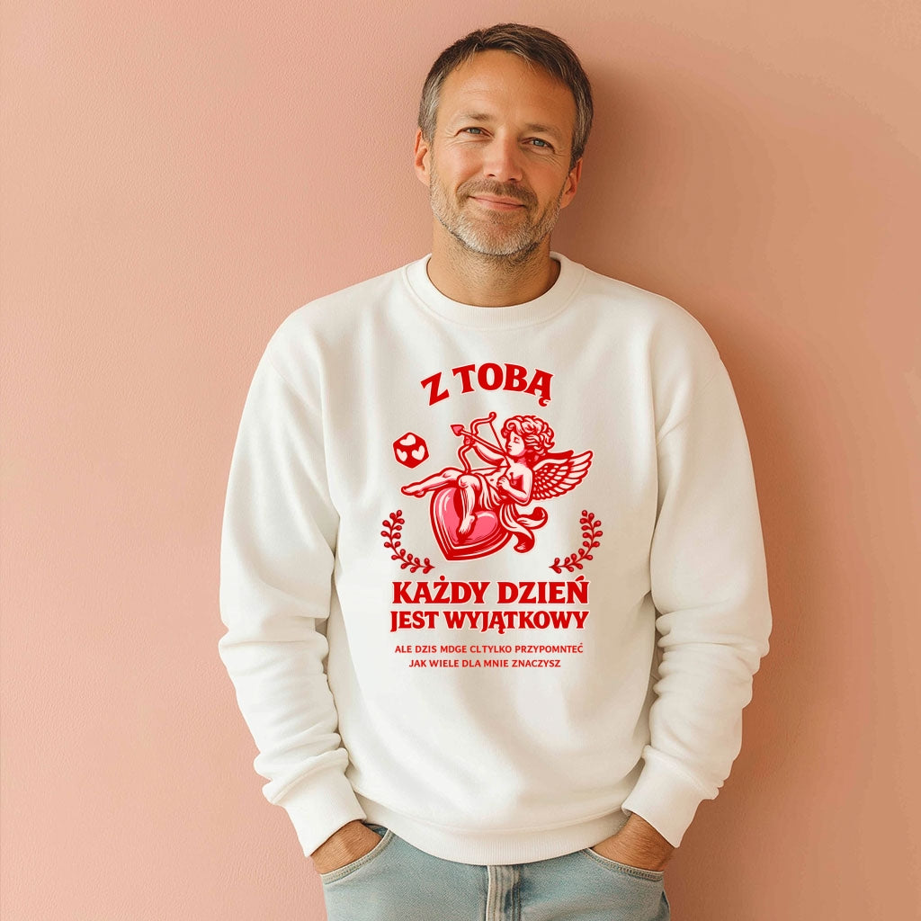 Bluza na Walentynki dla Par – z Tobą Każdy Dzień Jest Wyjątkowy, Prezent z Amorkiem