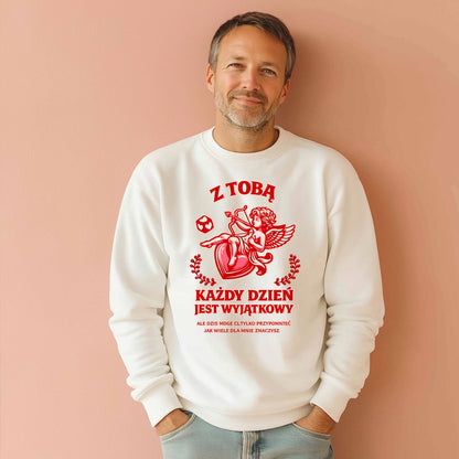 Bluza na Walentynki dla Par – z Tobą Każdy Dzień Jest Wyjątkowy, Prezent z Amorkiem