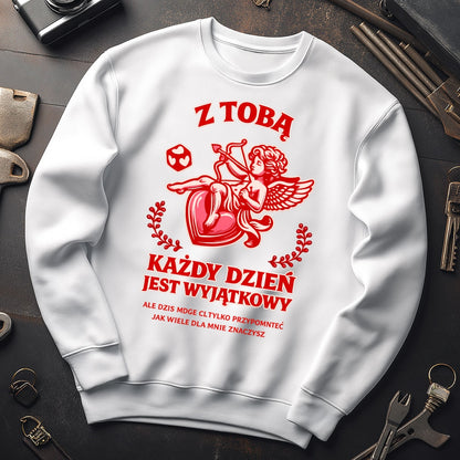Bluza na Walentynki dla Par – z Tobą Każdy Dzień Jest Wyjątkowy, Prezent z Amorkiem