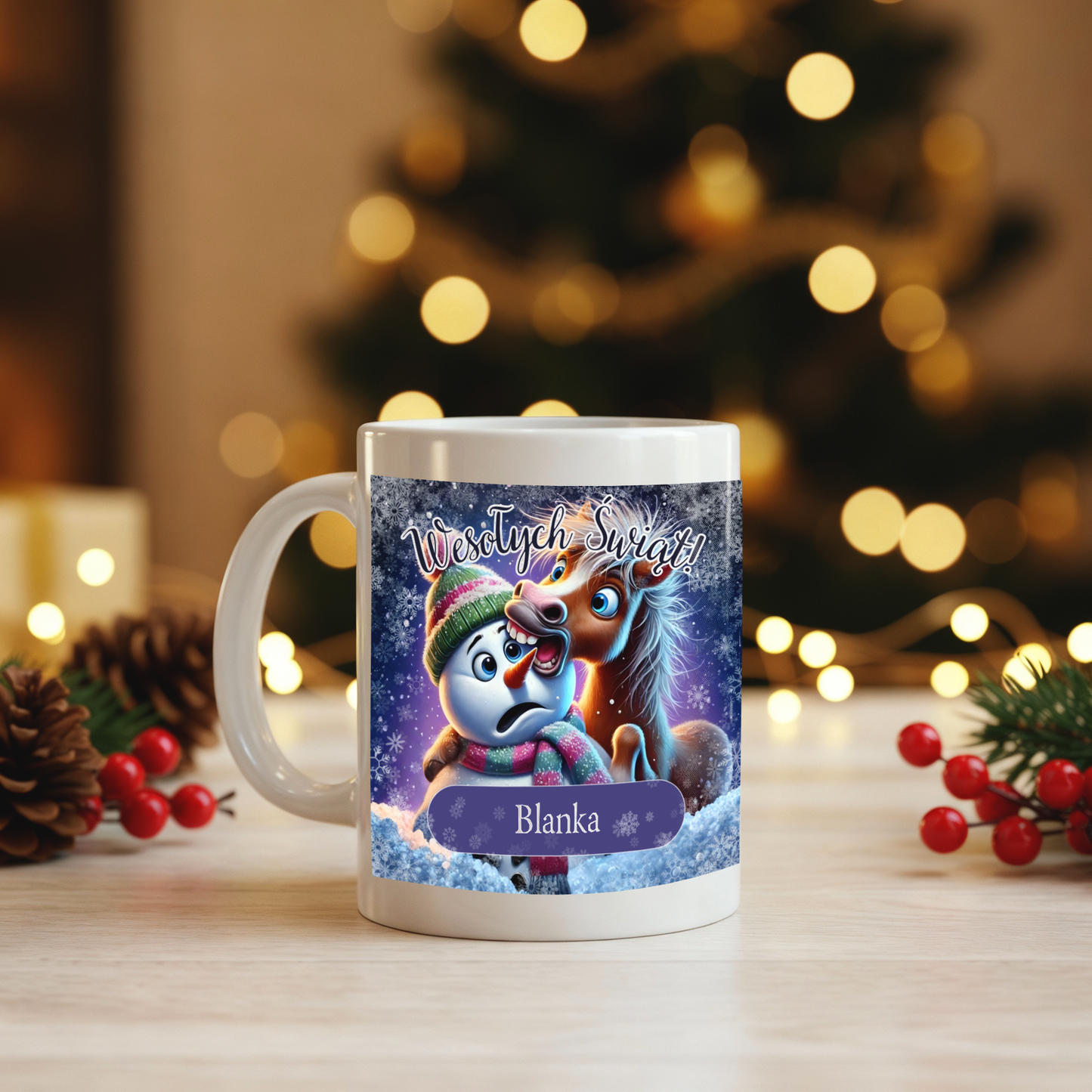 Personalizowany Kubek Świąteczny z Reniferem – Wesołych Świąt! Idealny Prezent Pod Choinkę