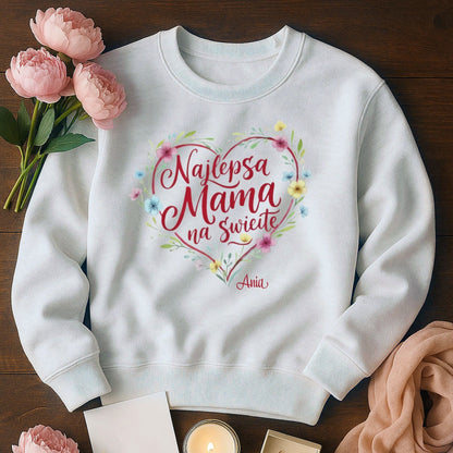 Personalizowana koszulka dla Mamy „Najlepsza Mama na świecie” z imieniem – prezent na Dzień Matki