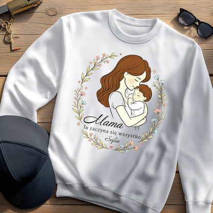 Personalizowana koszulka dla Mamy „Mama – Tu zaczyna się wszystko” z imieniem – prezent na Dzień Matki