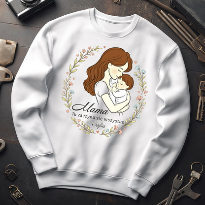 Personalizowana koszulka dla Mamy „Mama – Tu zaczyna się wszystko” z imieniem – prezent na Dzień Matki