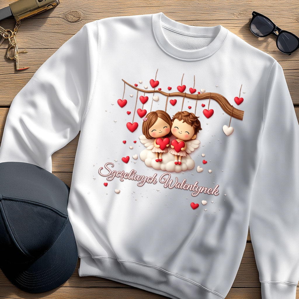 Szczęśliwe Walentynki – romantyczny wzór z zakochaną parą i sercami, Prezent na Walentynki dla niej i dla niego