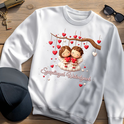 Szczęśliwe Walentynki – romantyczny wzór z zakochaną parą i sercami, Prezent na Walentynki dla niej i dla niego