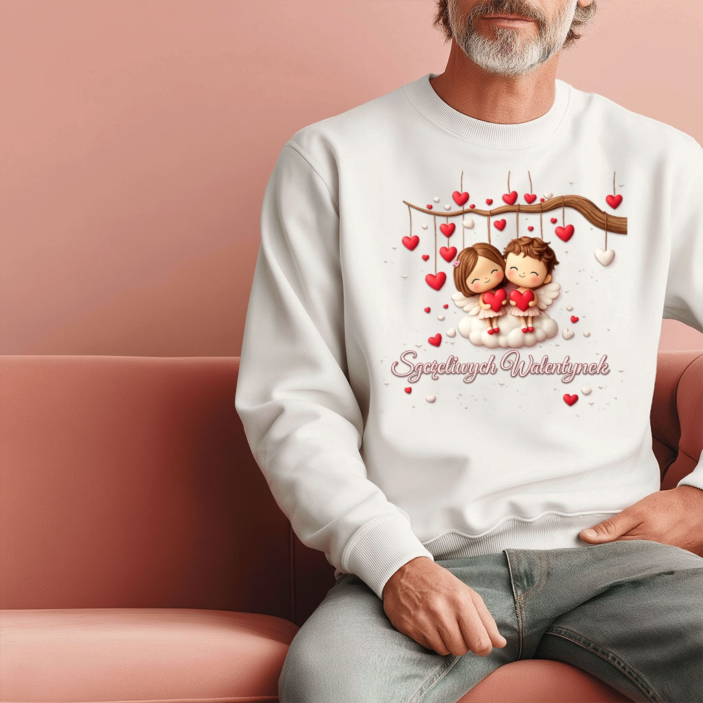 Szczęśliwe Walentynki – romantyczny wzór z zakochaną parą i sercami, Prezent na Walentynki dla niej i dla niego