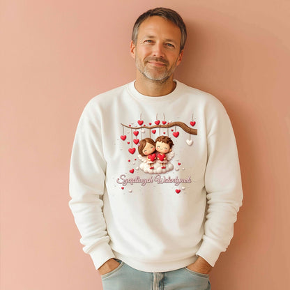 Szczęśliwe Walentynki – romantyczny wzór z zakochaną parą i sercami, Prezent na Walentynki dla niej i dla niego