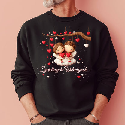 Szczęśliwe Walentynki – romantyczny wzór z zakochaną parą i sercami, Prezent na Walentynki dla niej i dla niego