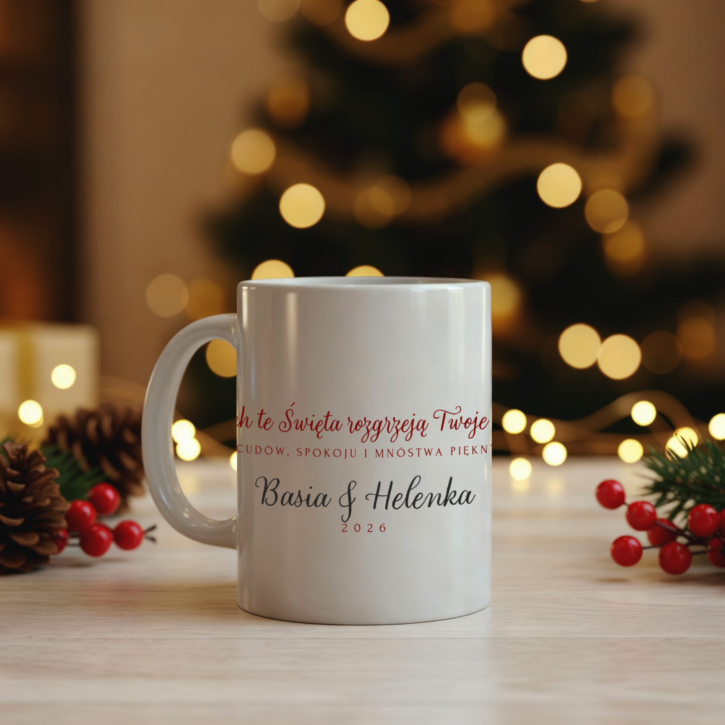 Spersonalizowany Kubek - Niech te Święta Rozgrzeją Twoje serce, Twoja Dedykacja, Prezent na Boże Narodzenie