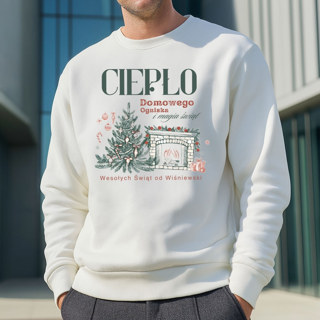 Personalizowana Bluza Świąteczna z Kominkiem i Choinką – Ciepło Domowego Ogniska