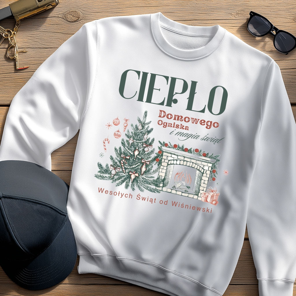 Personalizowana Bluza Świąteczna z Kominkiem i Choinką – Ciepło Domowego Ogniska