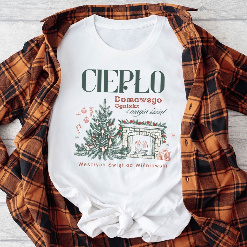 Personalizowana Bluza Świąteczna z Kominkiem i Choinką – Ciepło Domowego Ogniska