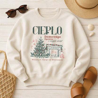 Personalizowana Bluza Świąteczna z Kominkiem i Choinką – Ciepło Domowego Ogniska