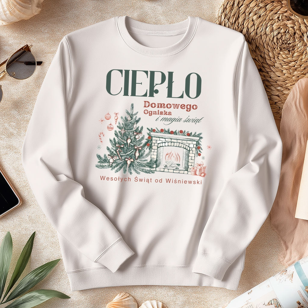 Personalizowana Bluza Świąteczna z Kominkiem i Choinką – Ciepło Domowego Ogniska