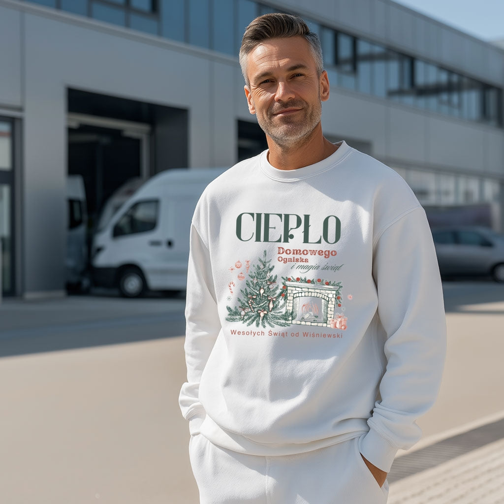 Personalizowana Bluza Świąteczna z Kominkiem i Choinką – Ciepło Domowego Ogniska
