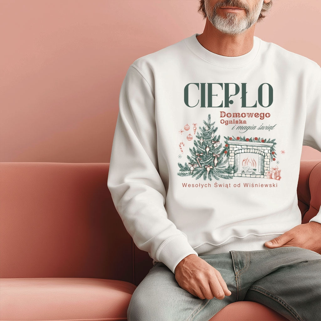 Personalizowana Bluza Świąteczna z Kominkiem i Choinką – Ciepło Domowego Ogniska
