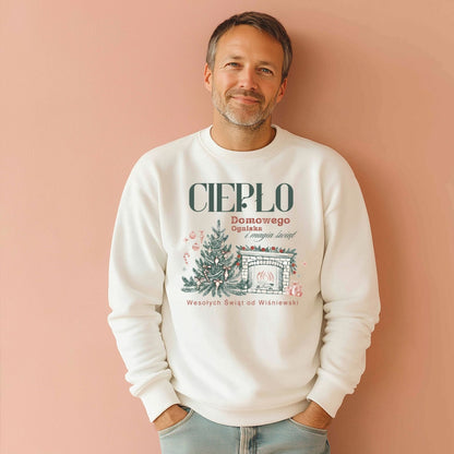 Personalizowana Bluza Świąteczna z Kominkiem i Choinką – Ciepło Domowego Ogniska
