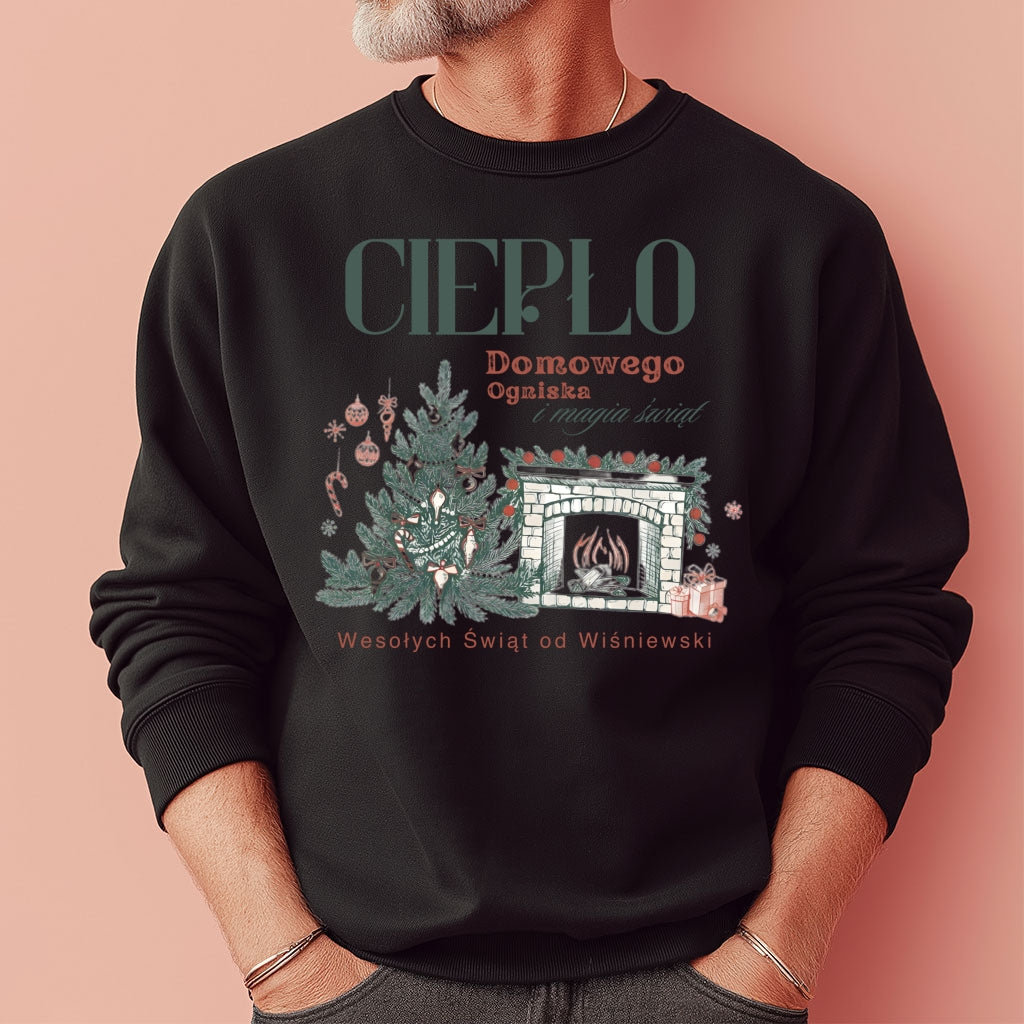 Personalizowana Bluza Świąteczna z Kominkiem i Choinką – Ciepło Domowego Ogniska
