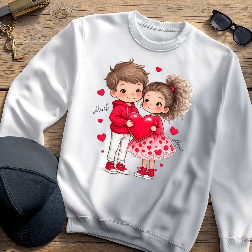 Personalizowana Bluza na Walentynki – Słodka Zakochana Para + Wasze Imiona, Romantyczny Prezent dla Niej
