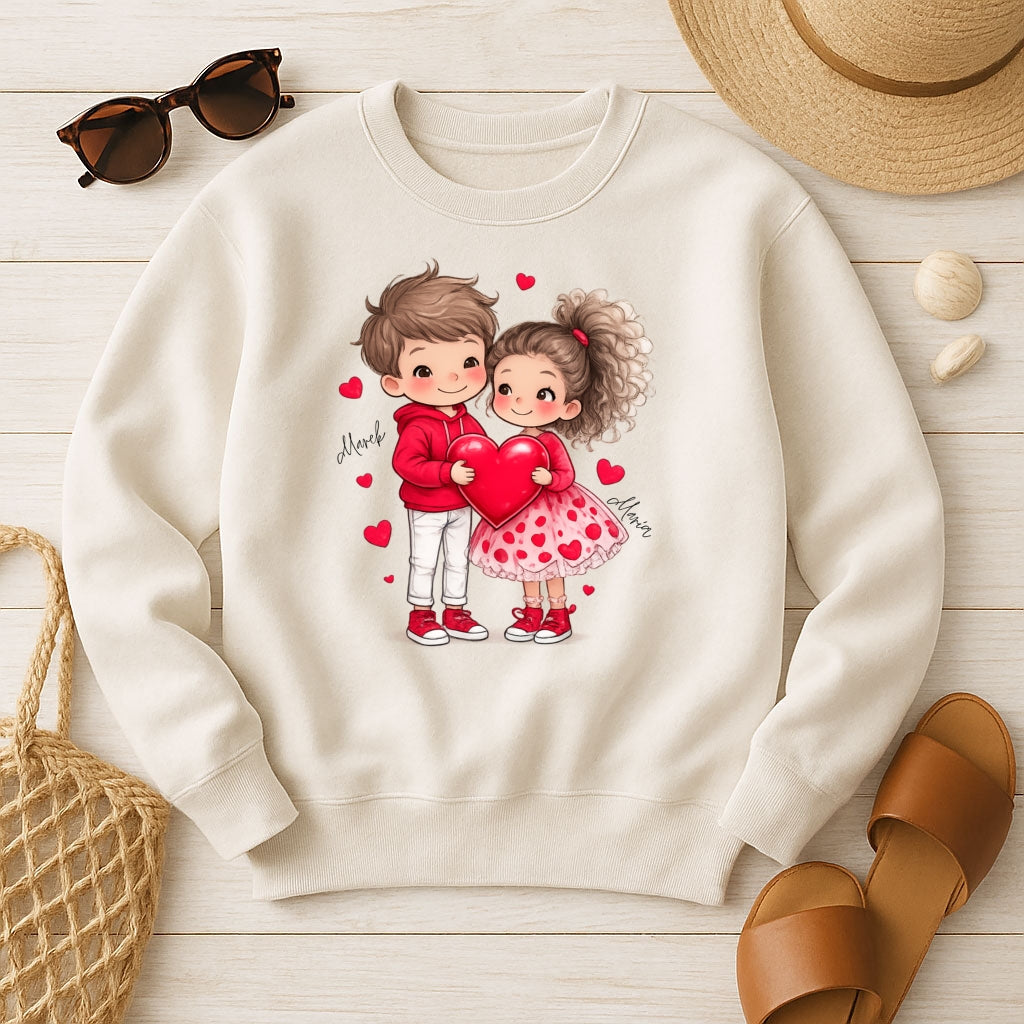 Personalizowana Bluza na Walentynki – Słodka Zakochana Para + Wasze Imiona, Romantyczny Prezent dla Niej