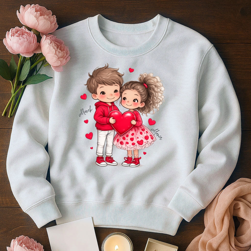 Personalizowana Bluza na Walentynki – Słodka Zakochana Para + Wasze Imiona, Romantyczny Prezent dla Niej
