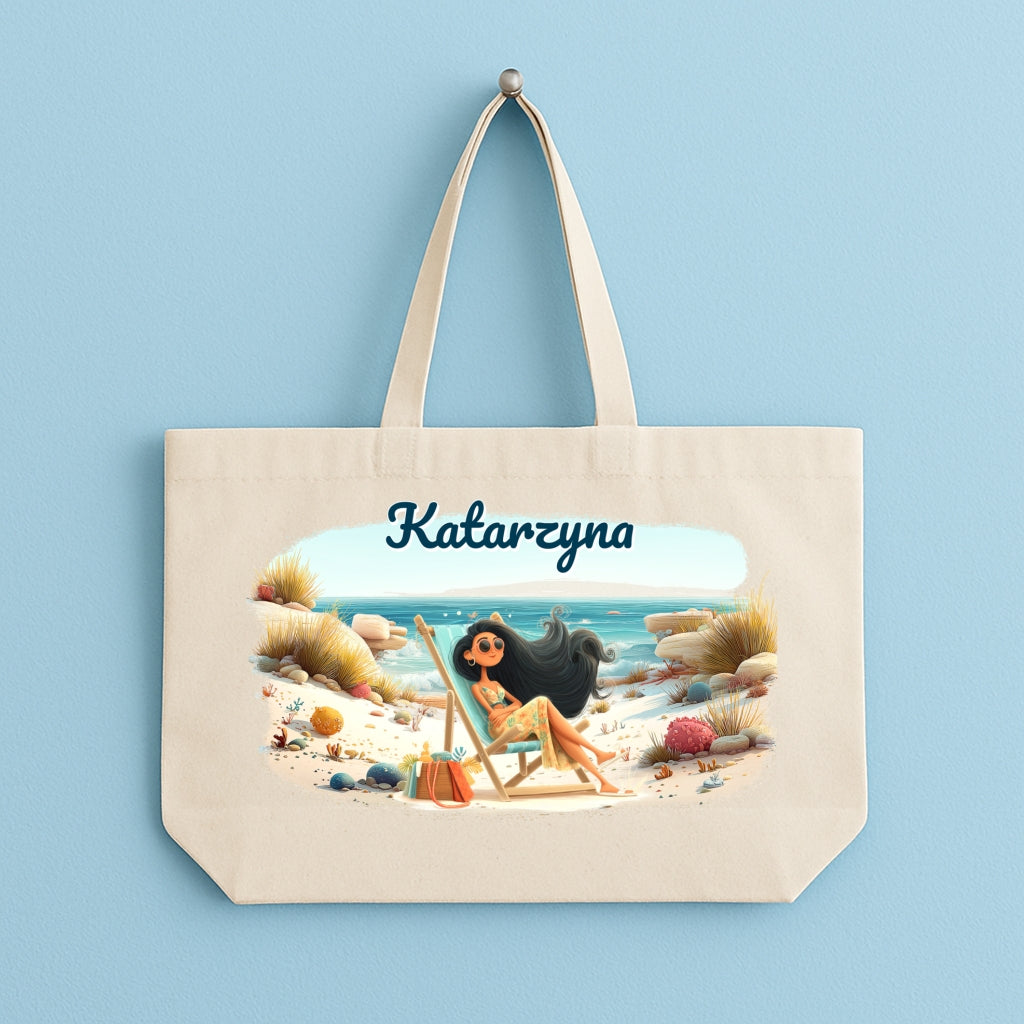 Personalizowana Bawełniana Torba Plażowa z Imieniem i Ilustracją