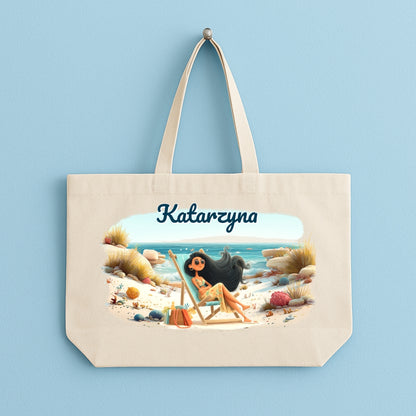 Personalizowana Bawełniana Torba Plażowa z Imieniem i Ilustracją