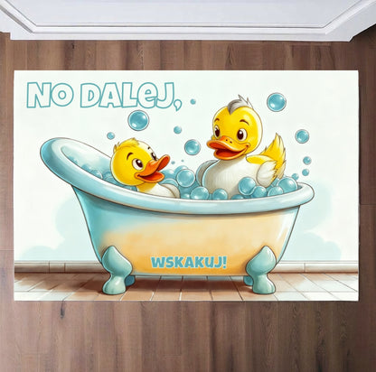 Personalizowany dywanik łazienkowy z kaczuszkami 🛁 Mata „No dalej, wskakuj!” – śmieszny prezent dla dzieci i rodziny