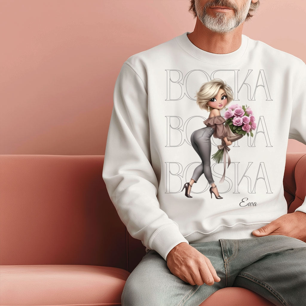 Personalizowana Bluza "BOSKA" – Twoje Imię, Wyjątkowy Prezent dla Niej, Stylowy Design z Kwiatami
