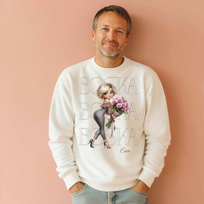 Personalizowana Bluza "BOSKA" – Twoje Imię, Wyjątkowy Prezent dla Niej, Stylowy Design z Kwiatami