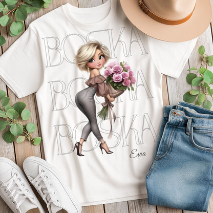 Personalizowana Bluza "BOSKA" – Twoje Imię, Wyjątkowy Prezent dla Niej, Stylowy Design z Kwiatami