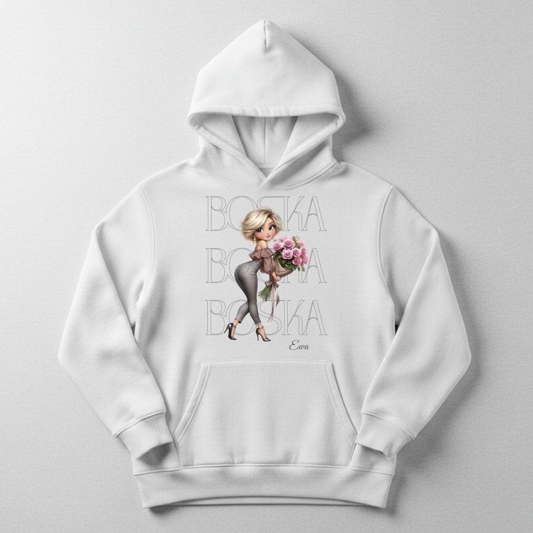 Personalizowana Bluza "BOSKA" – Twoje Imię, Wyjątkowy Prezent dla Niej, Stylowy Design z Kwiatami