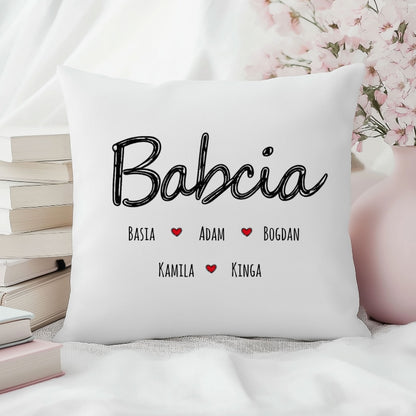 Babcia z Imionami Wnuków - Personalizowana Poduszka Pełna Miłości, Idealny Prezent dla Babci