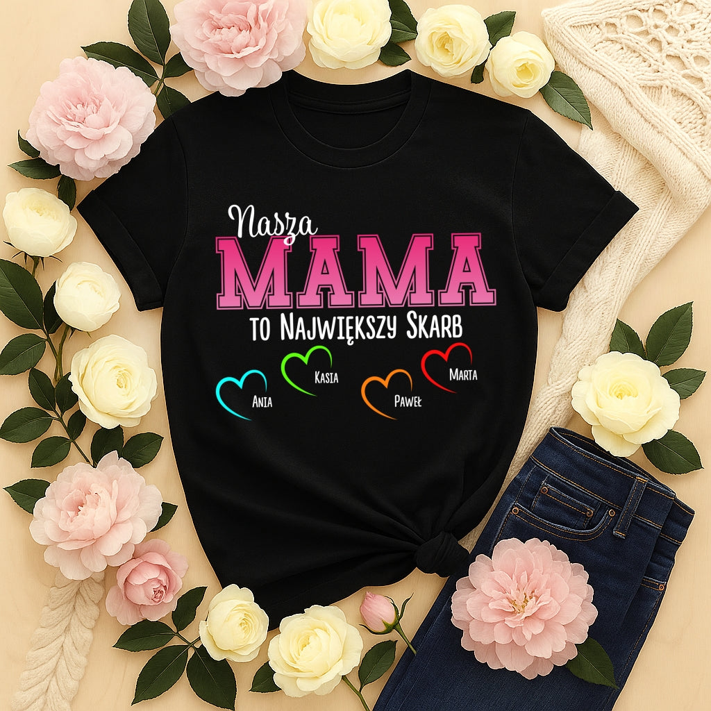Koszulka Nasza Mama to Największy Skarb – Personalizowana z Imionami Dzieci