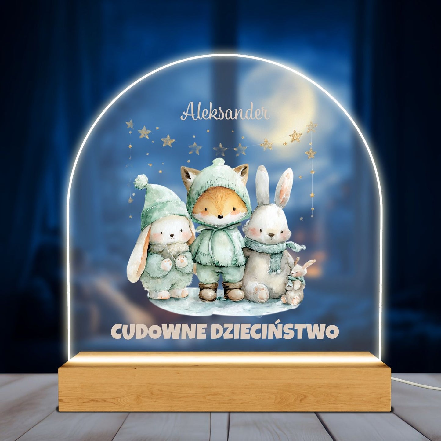 Personalizowana lampa akrylowa LED – Cudowne Dzieciństwo z imieniem