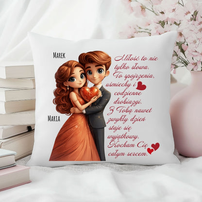 Personalizowana Poduszka na Walentynki z Imionami i Wierszem – Prezent dla Pary