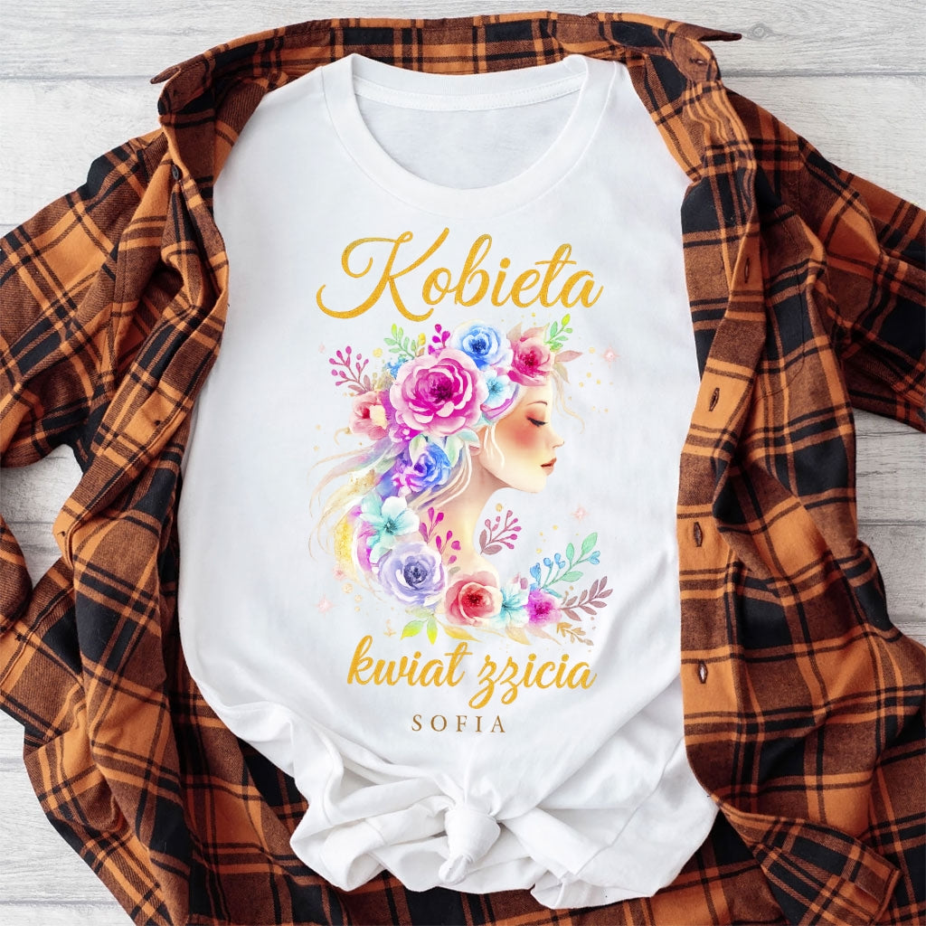 Personalizowana bluza „Kobieta – Kwiat Życia” z imieniem – koszulka damska – elegancki prezent dla kobiety