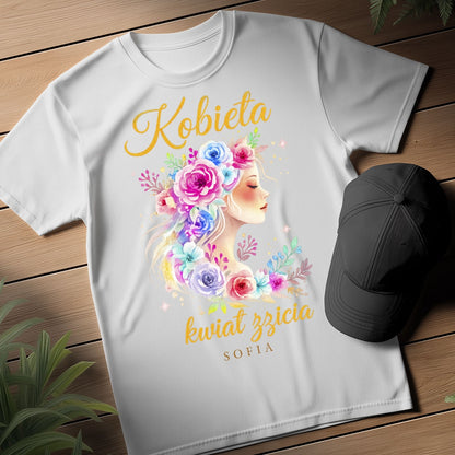 Personalizowana bluza „Kobieta – Kwiat Życia” z imieniem – koszulka damska – elegancki prezent dla kobiety