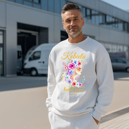 Personalizowana bluza „Kobieta – Kwiat Życia” z imieniem – koszulka damska – elegancki prezent dla kobiety