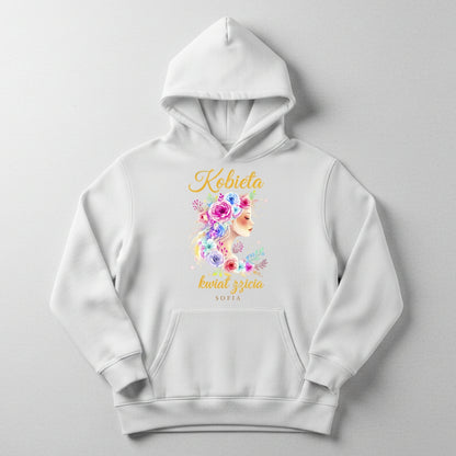 Personalizowana bluza „Kobieta – Kwiat Życia” z imieniem – koszulka damska – elegancki prezent dla kobiety