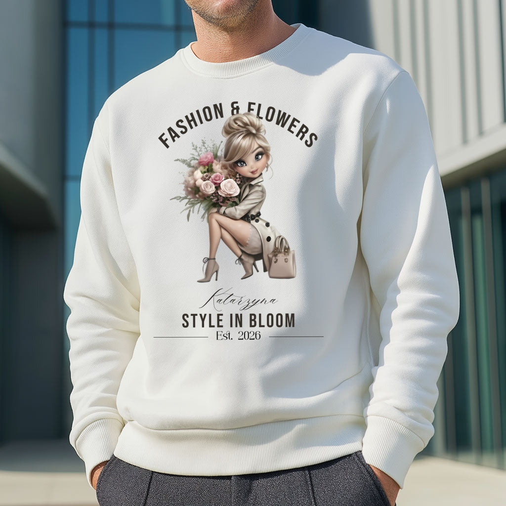 Personalizowana Bluza "Style in Bloom" – Twoje Imię i Rok, Fashion & Flowers Retro Design, Wyjątkowy Prezent dla Niej