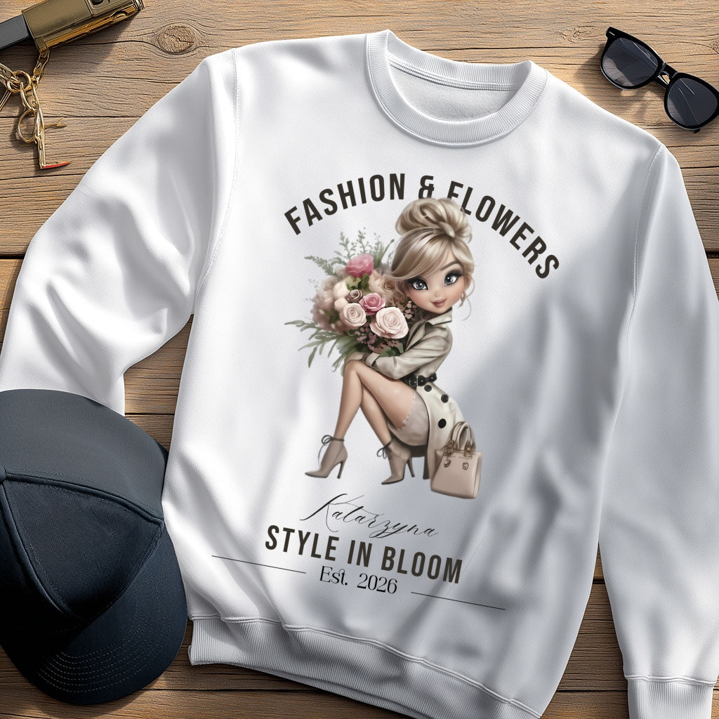 Personalizowana Bluza "Style in Bloom" – Twoje Imię i Rok, Fashion & Flowers Retro Design, Wyjątkowy Prezent dla Niej