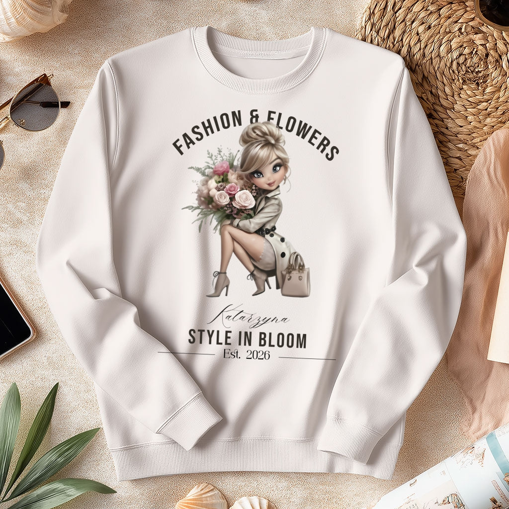 Personalizowana Bluza "Style in Bloom" – Twoje Imię i Rok, Fashion & Flowers Retro Design, Wyjątkowy Prezent dla Niej