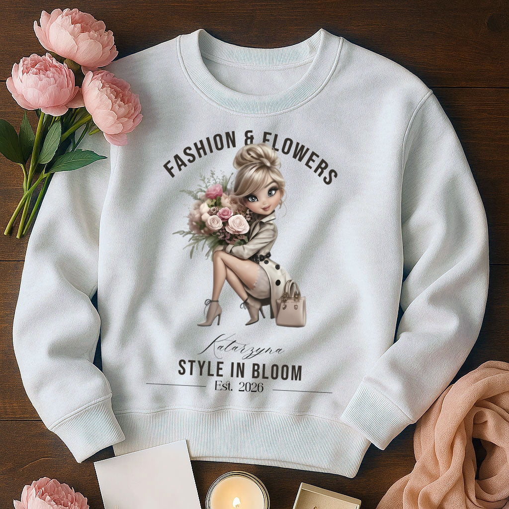 Personalizowana Bluza "Style in Bloom" – Twoje Imię i Rok, Fashion & Flowers Retro Design, Wyjątkowy Prezent dla Niej