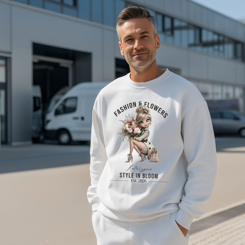 Personalizowana Bluza "Style in Bloom" – Twoje Imię i Rok, Fashion & Flowers Retro Design, Wyjątkowy Prezent dla Niej